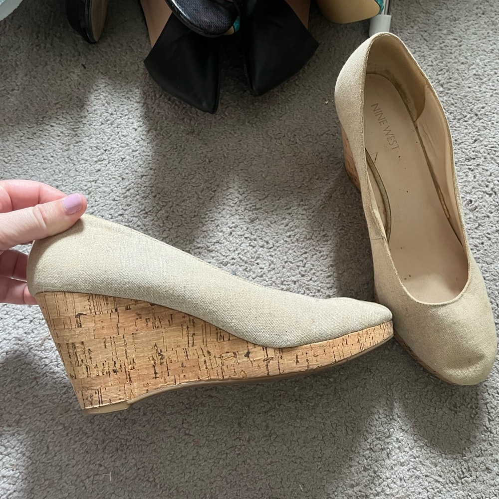 Nine West Cream Wedge Pumps with Cork Heel